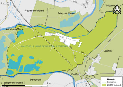 Carte des ZNIEFF de type 2 de la commune.