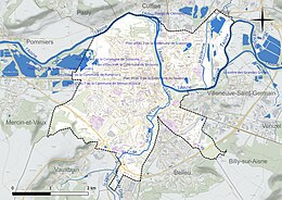 Carte en couleur présentant le réseau hydrographique de la commune