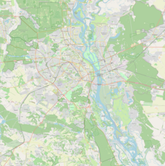 Mapa konturowa Kijowa, blisko centrum u góry znajduje się punkt z opisem „Naftohaz Ukrainy”