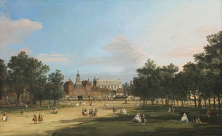 L'Ancienne salle des banquets des gardes à cheval à Whitehall, vue de St James's Park vers 1749, Collection privée[2].