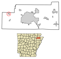 Location of Egypt in Craighead County, Arkansas.