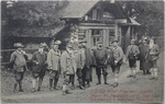 Jagdgesellschaft mit Prinzregent Luitpold (vierter von links) und Leo Dorn (rechts außen) vor dem Jagdhaus Schrattenberg bei Hinterstein, ca. 1906