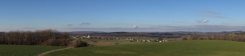 Vue de Lemuy depuis la citerne du village, en hiver.