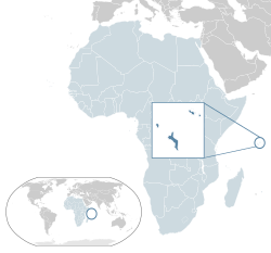 Seychellien sijainti Afrikassa (merkitty vaaleansinisellä ja tummanharmaalla) ja Afrikan unionissa (merkitty vaaleansinisellä).