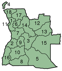 Mapa ning Angola at kayabe la ring kayang lalawigan a atin bilang