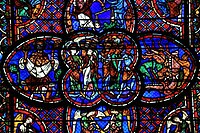 Detail of the window of the Last Judgement; sinners punished