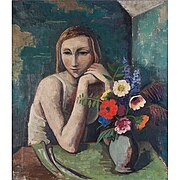 Karl Hofer, Mädchen am Tisch mit Vase, 1936, Öl.jpg