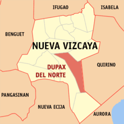 Mapa de Nueva Vizcaya con Dupax del Norte resaltado