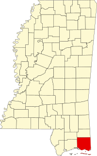 Map of Misisipi highlighting Jackson County