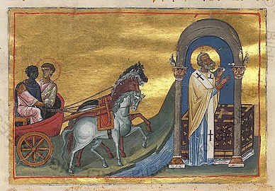 Kasim Ethiopia dengan Janasuci Filipus sang Deakon (Menologium Basil II)