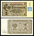 Image 18 German Rentenmark Banknote: Weimar Republic, National Numismatic Collection, National Museum of American History The Rentenmark was a currency introduced on 15 November 1923 in Weimar Germany after the value of the previous currency had been destroyed by hyperinflation. The banknote shown at left was printed in 1937 or later. It bears an adhesive coupon attached by the East German government in 1948, extending its validity while new East German mark banknotes were being printed.