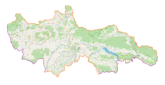 Mapa konturowa powiatu nowotarskiego, w centrum znajduje się punkt z opisem „Wyżni Zarębek”