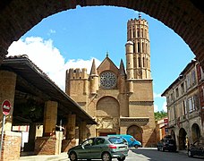 Church Saint-Victor, Montesquieu-Volvestre, with a rare example of a 16-sided bell tower