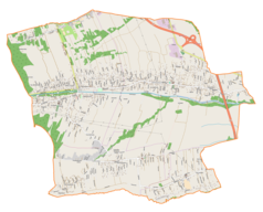 Mapa konturowa gminy Buczkowice, blisko centrum na prawo u góry znajduje się punkt z opisem „Rybarzowice”