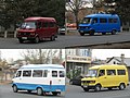 Collage of different coloured marshrutkas in Bishkek