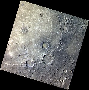 Another color view with Zmija Facula at center, Bellini at left, and Castiglione at lower left