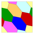 An embedding of the Heawood graph into a torus (shown as a square with periodic boundary conditions) partitioning it into seven mutually-adjacent regions