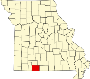 Map of Missouri highlighting Taney County