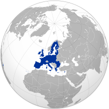 View of the globe with the European Union outlined.