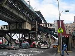 The 125th Street station (1 train) at Broadway and 125th Street, one of Manhattanville's primary subway stations. Visible on the signage is the former 9 train.