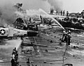 Fire damage onboard the USS Forrestal.