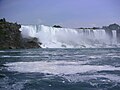 View of the Niagara Falls from the bottom of the falls