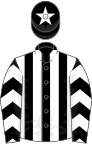 Black and white stripes, chevrons on sleeves, black cap, white star