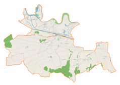 Mapa konturowa gminy Brzeźnica, po lewej znajduje się punkt z opisem „Tłuczań”