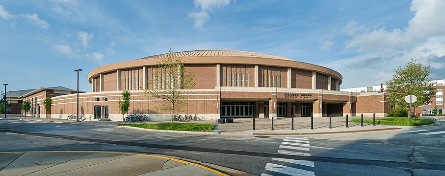 Mackey Arena at Purdue University in the fall of 2016 (view from the south showing the southwest entrance).