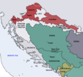 Image 54Croatian borders similar to those established with the Peace of Karlowitz in 1699. Although the peace treaty meant relief from Ottoman pressure, Croatia lost the compactness of its territory. (from History of Croatia)