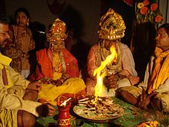 Fire rituals at a Hindu wedding in India