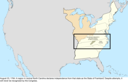 Map of the change to the United States in central North America on August 23, 1784