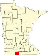 Kort over Minnesota med Martin County markeret