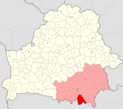 Location of Narowlya District within Gomel Region in Belarus