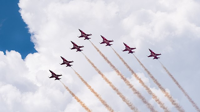 Swiss Air Force/Patrouille Suisse Northrop F-5E Tiger II display team at ILA Berlin Air Show 2016.