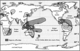 Zones tropicales les plus affectées par la sécheresse de 1876-1878.