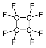 Structuurformule van octafluorcyclobutaan