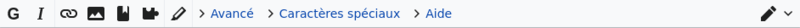 Copie d’écran de la barre d’outils de l’éditeur de wikitexte.