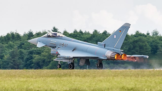 Eurofighter Typhoon EF2000 (reg. 31+07, cn GS083 and reg. 30+87, cn GS066) of the German Air Force at ILA Berlin Air Show 2016.