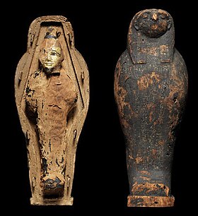 Figurine d'un « Osiris végétant » et son sarcophage (époque ptolémaïque).