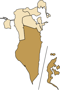 Map of Bahrain showing Southern Governorate