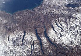 De Finger Lakes op een foto genomen op 4 december 2004 vanuit het Internationaal ruimtestation ISS