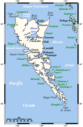 Mapa del archipiélago Haida Gwaii