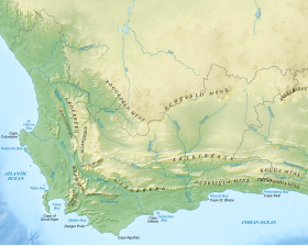 Carte topographique du Cap-Occidental avec le Swartberg au sud-est.