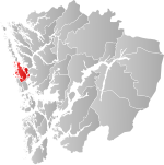 Mapa do condado de Hordaland com Fjell em destaque.