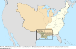 Map of the change to the United States in central North America on April 30, 1812