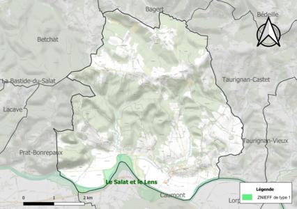 Carte de la ZNIEFF de type 1 sur la commune.