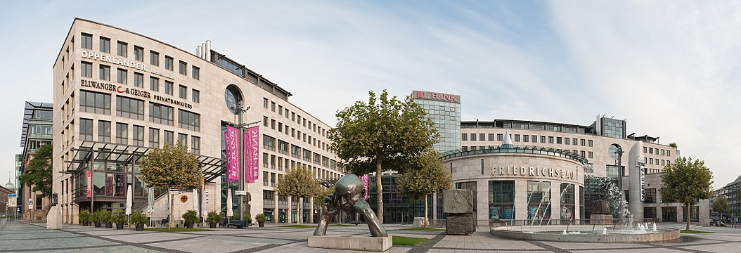 Panorama of the 'Börsenplatz in Stuttgart with the Friedrichsbau.