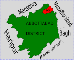 Location of Boi Union Council (highlighted in red) within Abbottabad District.