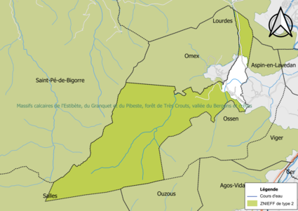 Carte de la ZNIEFF de type 2 sur la commune.